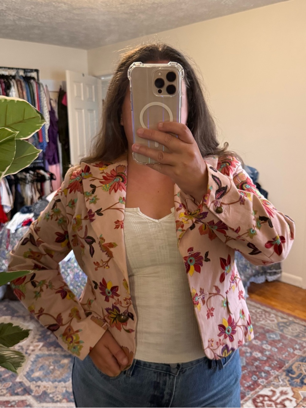 Bandolino pink floral embroidered Y2K blazer